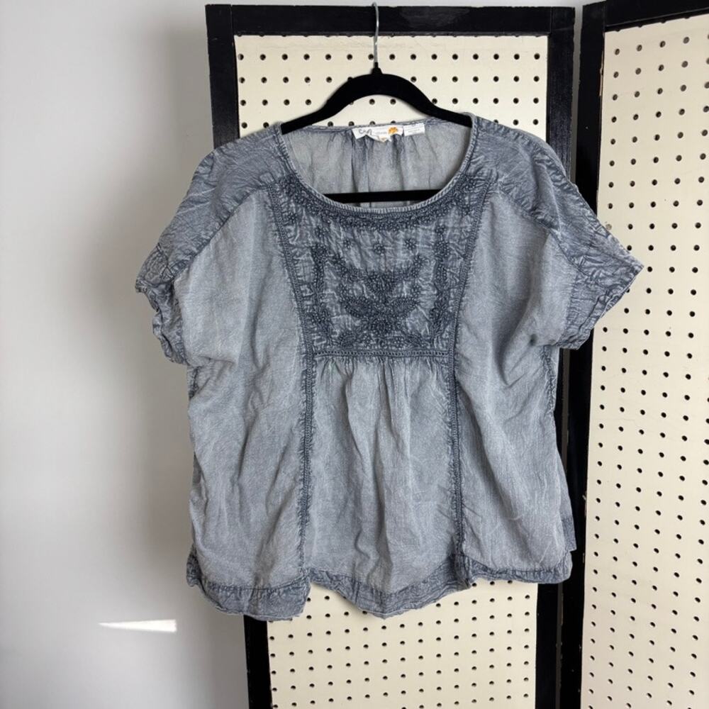 C&C California Babydoll Top Gray Vintage Wash 100% Cotton Beachy Coastal S